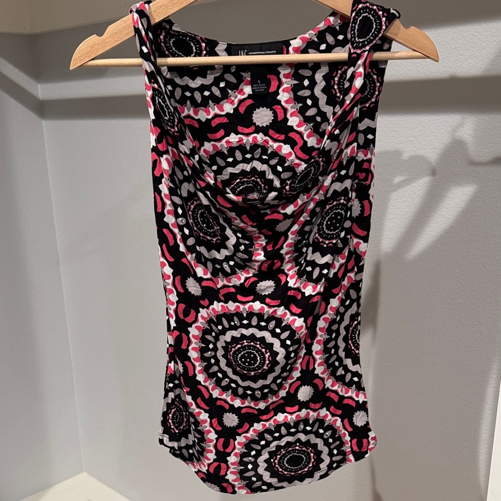 INC International Concepts Black, Pink, and White Patterned Top